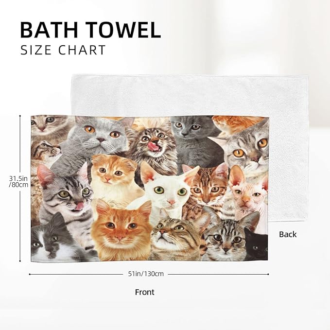 SARA NELL Cute Cat Microfiber Beach Towel Cat Breed Bath Towel for Cat Lover, Sand Free, Oversized, Super Absorbent, Quick Dry Towel for Travel Swimming, Sports, Beach, Gym,(31" x 51")