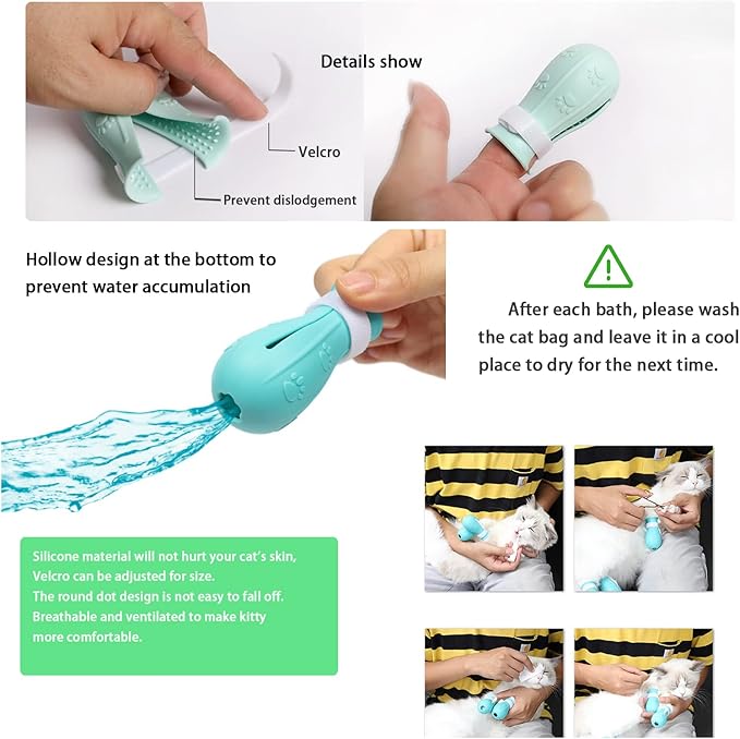 Anti-Scratch Silicone cat Shoes,Cat Claw Covers,Adjustable Multifunctional Anti-Bite Shower net Bag，Cat Grooming Mesh Bag, Pet Medical Shoes,Cat Bathing Bag (Grey)