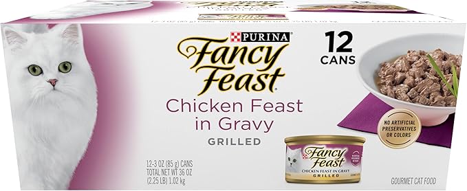 Purina Fancy Feast Grilled Wet Cat Food Chicken Feast in Wet Cat Food Gravy - (Pack of 12) 3 oz. Cans