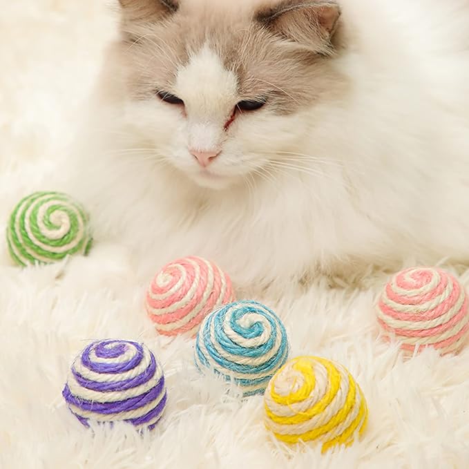 WishLotus Cat Sisal Ball 5 Packs, 4.5CM Assorted Colored Sisal Balls for Cats to Scratch, Pat, Bite or Chase, Interactive Cat Toys for Indoors Cats Random Color(4.5cm 5pcs)