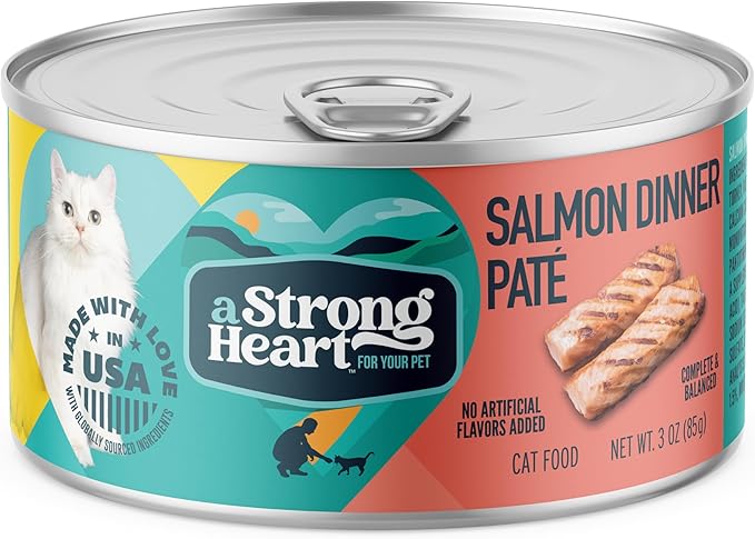 A Strong Heart Canned Wet Cat Food, Salmon Dinner Paté - 3 oz Cans (Pack of 24), Made in The USA with Real Salmon