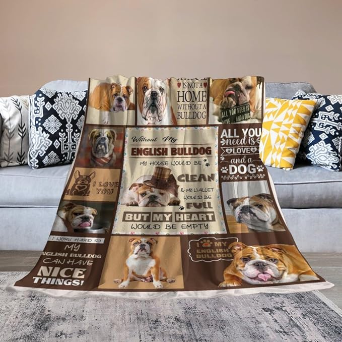 Bulldog Blanket Dog Frenchie Gifts for Girls Boys Woman Kids Bulldog Lover Throw Blankets Soft Blanket Warm Fleece Flannel Plush Blankets for Bed Sofa Couch 40"x50"