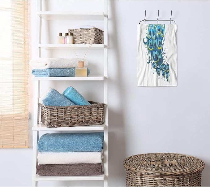 AOYEGO Peacock Hand Towel Blue Peacock Bird Feather Decorative Soft Highly Absorbent Bath Towels Home Hotel Spa Bathroom Towel 15x30 Inch