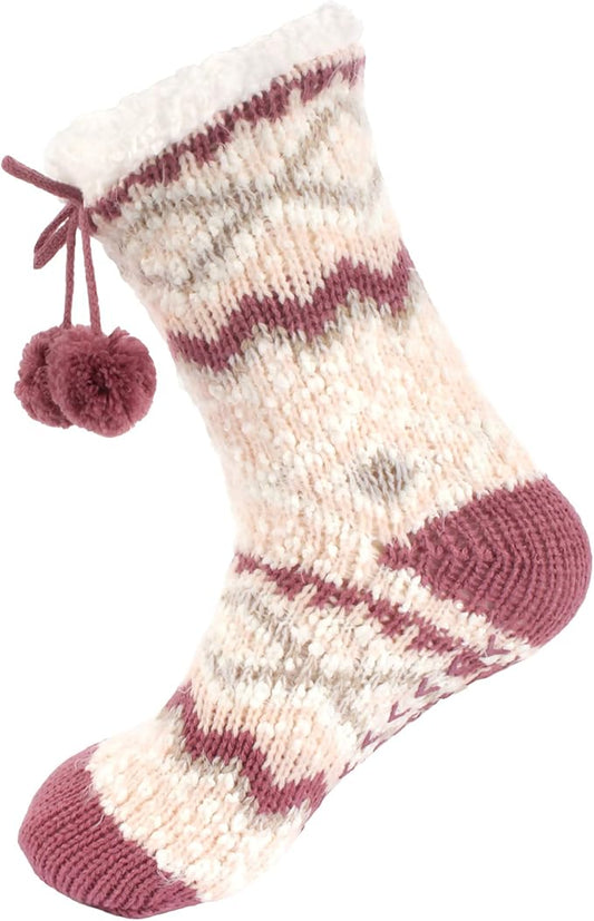 BambooMN Extra Thick Cozy Fuzzy Animal Thermal Cabin Plush Fleece-lined Knitted Crew Socks