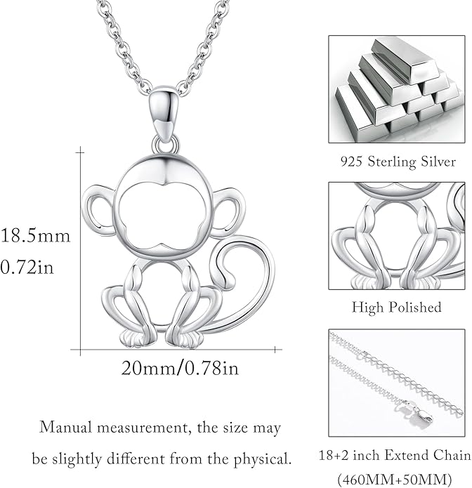 Animal Necklace for Women Girls 925 Sterling Silver Cat/Dog/Monkey/Sloth Pendant Necklace Cute Animal Jewelry Gift for Women Girls