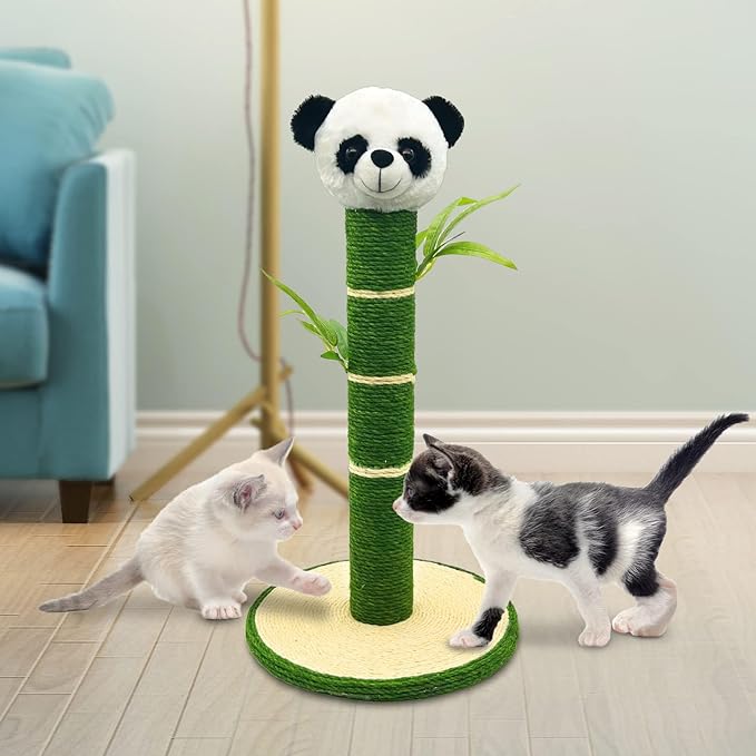 Tfwadmx Cat Scratching Post 23 inch Tall Cat Scratching Post with Sisal Rope Natural Sisal Cat Scraper with 3D Bamboo Leaves Panda Shape Scratching Posts for Indoor Cats and Kittens