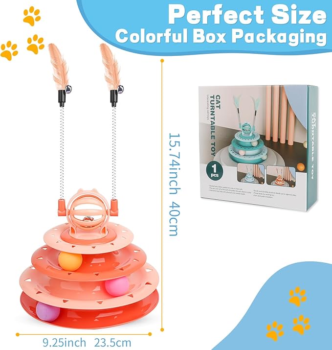 Cat Toys Interactive Cat Toys for Indoor Cats Kitten Toys Interactive Cat Toy Cat Puzzle Toy Cat Ball Toy with 2 Cat Teasers (Orange)