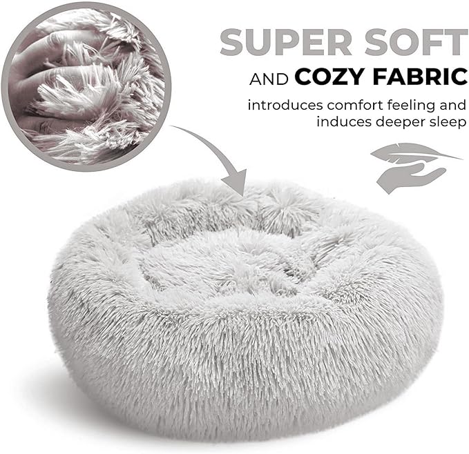 Whiskers & Friends Small Dog Bed Washable, Fluffy Dog Beds for Small Dogs, Round Cat Beds for Indoor Cats, Calming Pet Bed, Donut Cat Bed