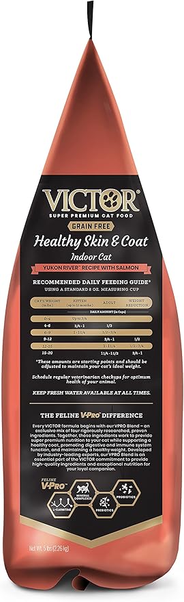 Victor Super Premium Cat Food – Grain Free Healthy Skin & Coat - Dry Cat Food for Indoor Cats – Yukon River Recipe – All Breeds and All Life Stages from Kitten to Adult, 5lb