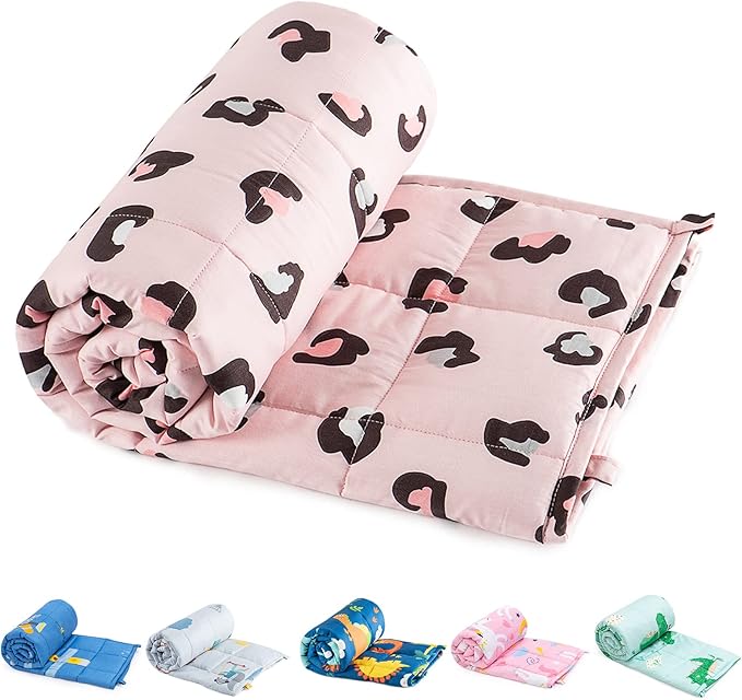 Sivio Weighted Blanket - 100% Cotton Heavy Blanket 5 lbs 36 x 48 inches, Breathable Cooling Soft Cotton Throw Blanket for Calm Sleeping for Home and School Nap, Pink Leopard
