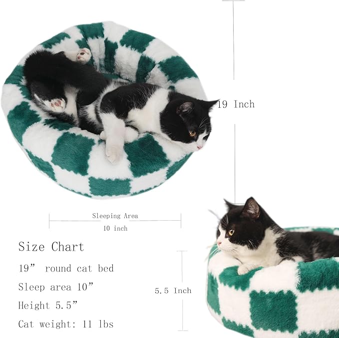 Cat Beds for Indoor Cats Washable Self Warming Soft Round Cat Bed for Anxiety Orthopedic Green Pattern Mordern 20 Inch