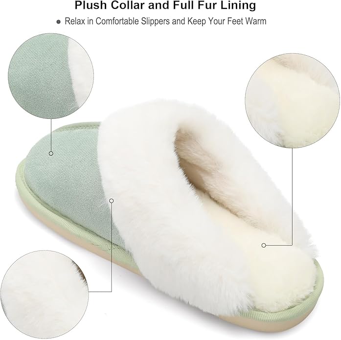 Besroad Winter Fuzzy House Slippers Sandals Plush Faux Fur Fluffy Flats Slippers Warm Slide Shoes for Women