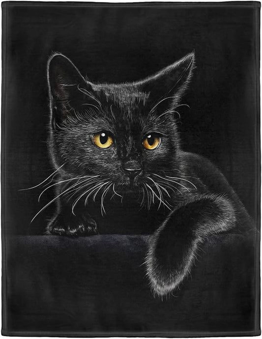 HommomH 40"x50" Blanket Soft Fluffy Flannel Fleece Throw Black Cat