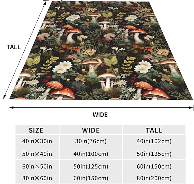 Mushroom Blanket Gifts Floral Weed Flannel Throw Blankets for Home Decor Couch Bed Sofa Soft Fuzzy Lightweight for All Season 60x50 Inches