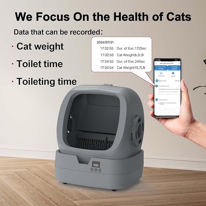 Automatic Cat Litter Box Self Cleaning - APP Control and Weight Monitoring - 86L Ultra-Quiet, Multi-Cat Litter Box - Smart Health Monitor, Safe Anti-Pinch, Self Cleaning Litter Box (Assembly Required)