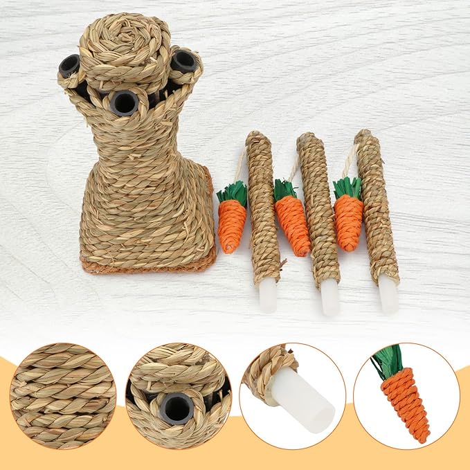Hypeety Pet Rattan Grass Scratcher Climbing Tree Small Animal Climbing Tree Activity Center Carrot Toy Hamster Rabbit Cat Climbing Frame Play Funny Toy
