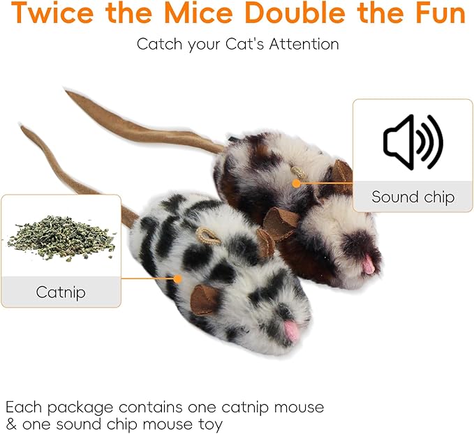 Cat Mice Toys Catnip Indoor Toy Interactive Kitten Toy for All Breeds Cats Lifelike Mouse Sound Realistic Mouse 2 Pack (2 Pack Mouse), Small