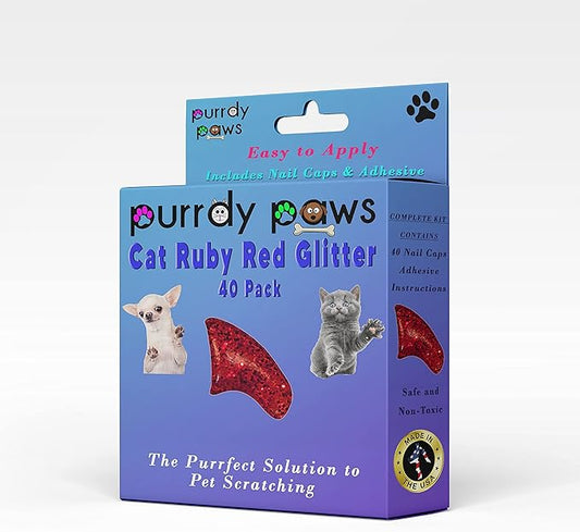 40 Pack Soft Nail Caps for Cat Claws Ruby RED Glitter Medium