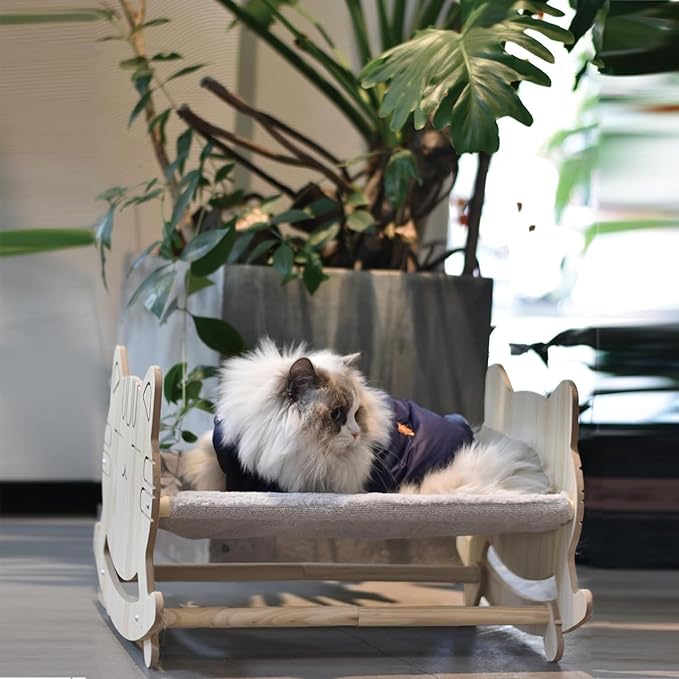 Cat Bed with Two Covers, Cat Hammock Bed with Two Usage Methods, Wooden Elevated Cat Bed, Removable Washable Small Dog Bed, Raised Cat Bed