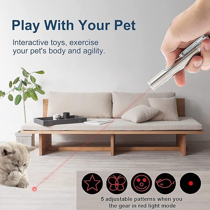 Cat Laser Toys Pointer for Indoor, Cat Mouse Toys Wand Red Light Pet Interactive Toys to Keep Cat Busy, for Kitten Cat Dog Chase Play