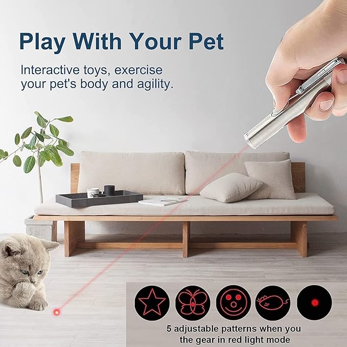 Cat Laser Toys Pointer for Indoor, Cat Mouse Toys Wand Red Light Pet Interactive Toys to Keep Cat Busy, for Kitten Cat Dog Chase Play