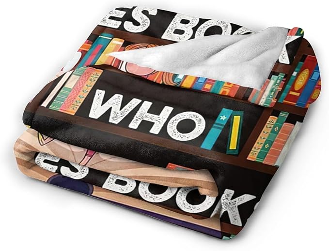 Books Blanket Reading Throw Blanket Just A Girls Who Loves Books Decor Stuff Merch Cozy Print Flannel Fleece Soft Plush Fuzzy Warm Lightweight Bedding Read Books Gifts for Women Kids 50"X40"