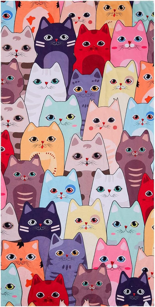LIVILAN Large Kitten Cat Beach Towel, 30" X 60" Soft Microfiber, Absorbent, Quick Dry, Sand Free, Light, Multiuse for Bath, Pool, Swim, Cute Cat Gifts