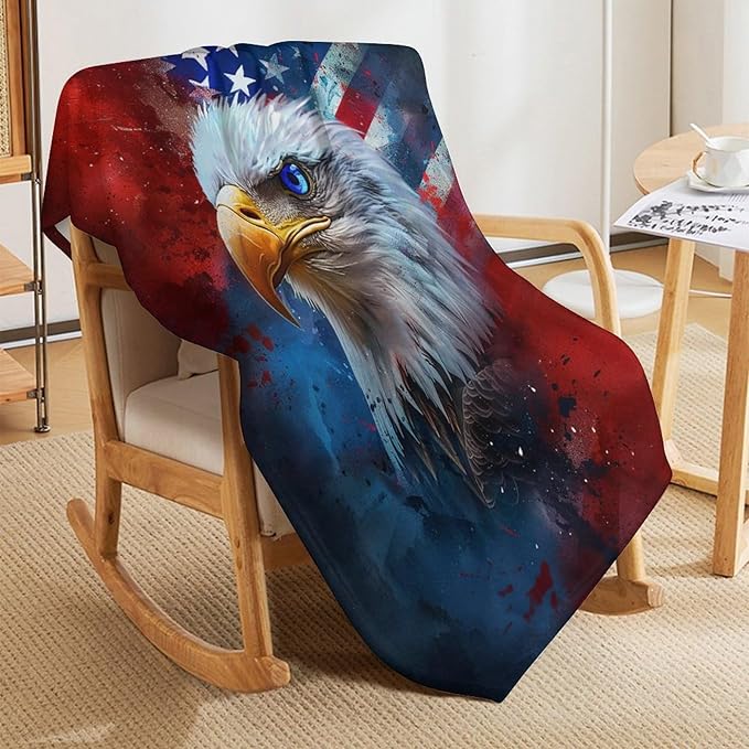 American Flag Bald Eagle Throw Blanket Patriotic Print Blankets Gifts Couch Sofa Bed Stuff Decor Soft Cozy Fleece Plush Flannel Bedding for Lover Men Women Adults 40"x50"