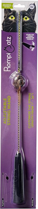 RompiCatz Adjustable Retractable String Wand and Interactive Cat Toy, Bug