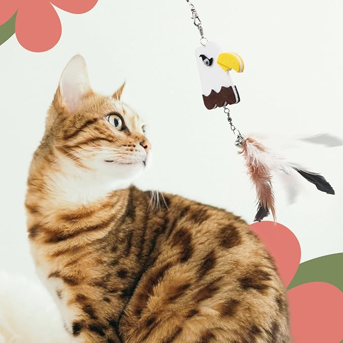 SONGWAY Interactive Cat Toys Wand - Retractable Cat Wand Toy and 6 Pieces Flying Bird Cat Toys Feather Replacement, Felt Cat Feather Toys for Indoor Cats