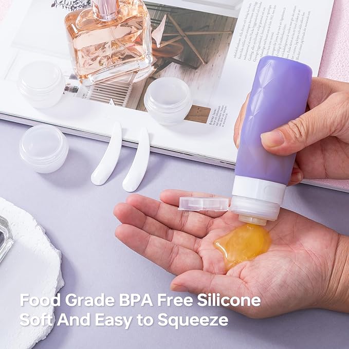 20 Pack Travel Bottles Set,Leak Proof TSA Approved Travel Size Containers, Silicone Squeezable Travel Essentials Jar Accessories for Conditioner, Shampoo, Lotion & Body Wash Accessories (Warm Color)