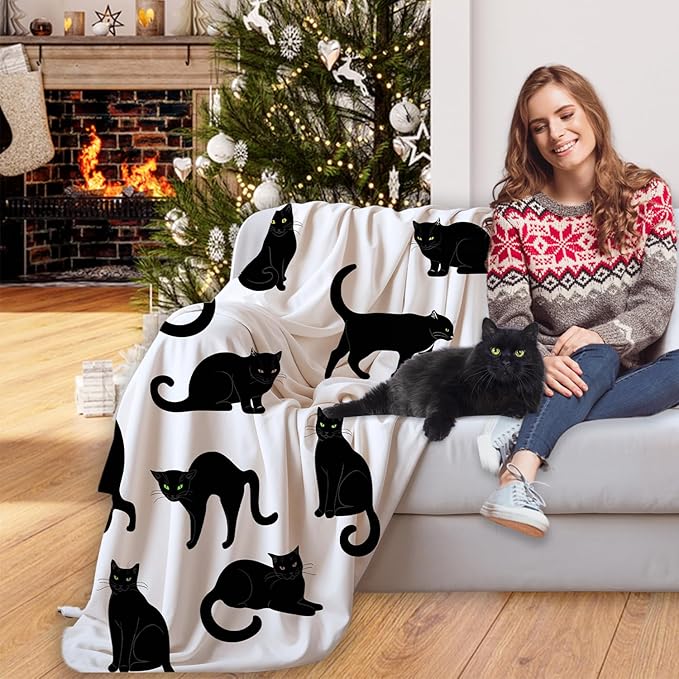 Black Cats Blanket Throw Super Soft and Cozy Blankets for Home Decoration, Couch, Bed, Sofa 50"x40" Small for Kids for All Seasons