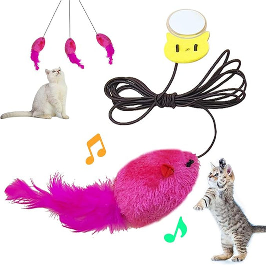 LEWISER Cat Toys Hanging Mouse, Vivid Chirping, Cat Catching Mouse Toy, Interactive Cat Mice Toys for Indoor Cats Kittens Self Play Chase Exercise, Set P