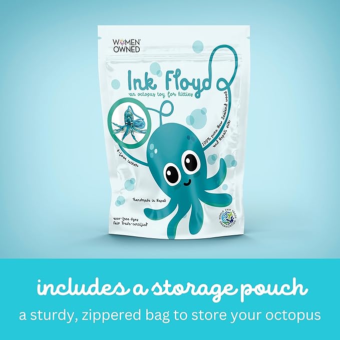 Cat in the Box Ink Floyd Wool Cat Octopus Toy with a 4-Foot Tether for Indoor Cats Kittens. Cute Cat Toy. Cat Kicker. Cat String Toy. Plush Cat Toy. Teaser Wand Kicker for Active Cats. No Catnip.
