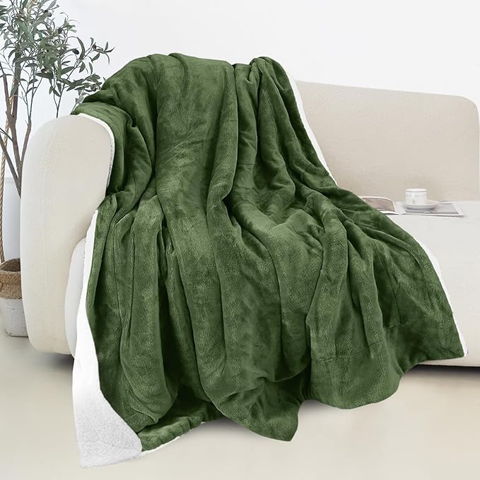 Elegant Comfort Reversible and Ultra-Plush Flannel Fleece Sherpa Throw- Lightweight Soft and Cozy- All Season Decorative Throw, Perfect for Lounging, 50 x 60 inches, Sage