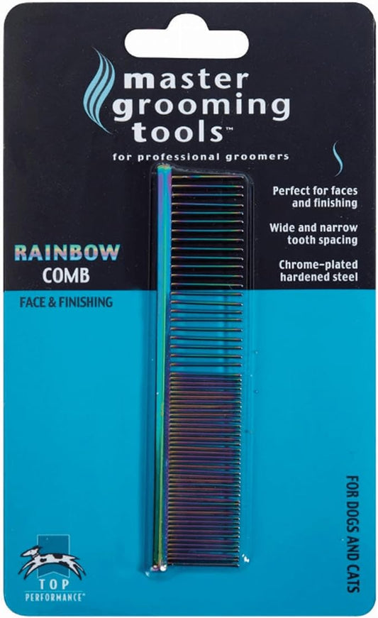 Master Grooming Tools Rainbow Greyhound Combs-European-Style Combs for Grooming Dogs - Face/Finishing, 4.5".