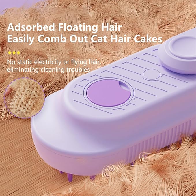 2 Pcs Cat Steam Brush,3 In 1 Spray Pet Grooming Brush,Water Brush for Cats Dogs,Upgraded Steamy Silicone Massage Grooming Brush,Pet Spray Hair Removal Comb,Anti-Static Steam Dog Brush(Purple & White)