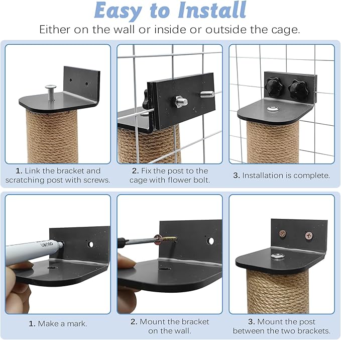 VCEPJH Cat Scratching Post for Crate Cage 2 Pack Wall Mounted Cat Scratcher Post with Self Groomer and Massager Sisal Crate Climbing Post for Indoor Kitten (11.8 x 2.76 in)