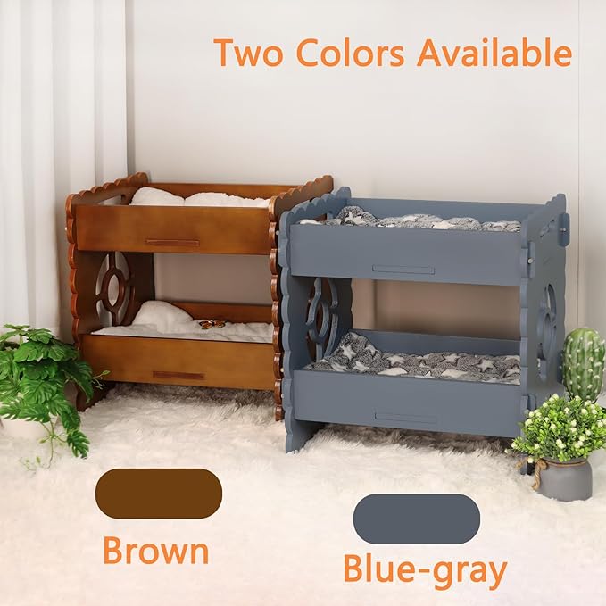 Wooden Cat Bed,Elevated Cat Bed Furniture,Cat Bunk Beds for 2 Indoor Cats,Modern Cat Condo with Matress,Protect Cat's Hip Joint for All Seasons,Easy to Assemble(19.7“x15 x19.2,Grey)