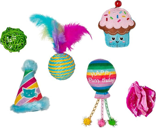 Fringe Studio "Happy Purr-THDAY, Set of 6, Multipack Cat Toy Set, Pet Shop Collection (610007)