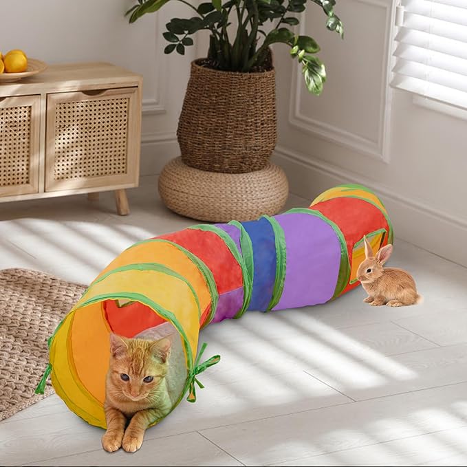Depets Cat Tunnel for Indoor Cats, S-Shaped Cat Play Tunnel Toy for Indoor Exercise, Foldable Cat Tube with 2 Peepholes, Interactive Pet Tunnel for Cat Kitten Puppy Rabbit, Guinea Pig