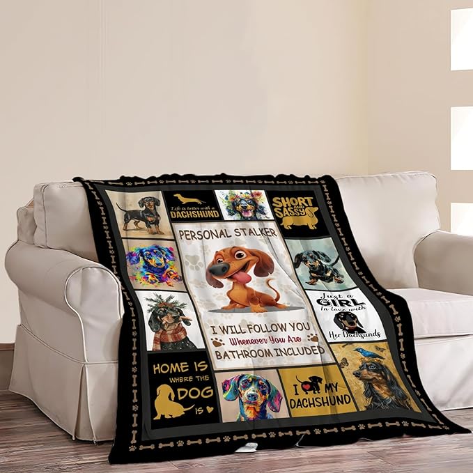 Dachshund Dog Blanket Cute Dachshund Decor Throw Blanket Super Warm Soft Plush Lightweight Fleece Flannel Blanket Gifts for Dog Lovers Girls Boys Women Men Adults for Winter Couch 60"X80"