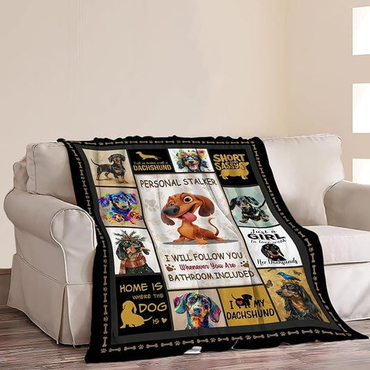 Dachshund Dog Blanket Cute Dachshund Decor Throw Blanket Super Warm Soft Plush Lightweight Fleece Flannel Blanket Gifts for Dog Lovers Girls Boys Women Men Adults for Winter Couch 60"X80"