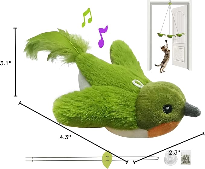 LEWISER Cat Toys Chirp Chickadee, Interactive Cat Feather Toys, Retractable Cat Teaser Toy, Hanging Toys for Indoor Cats Exercise, Kitten Kitty Fun Mental Physical Toys, Green (1 Pack)