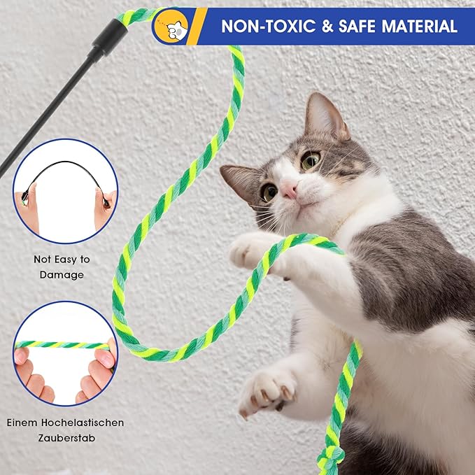 simarro 3 Pcs Cat Feather Wand Toys, Interactive Cat Teaser Wand Toy for Indoor Cats Adult, Colorful Feather Kitten Cat Stick Toys for Indoor Cats Play Chase Exercise (Colored Rope)