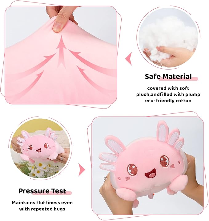 AIXINI Cute Pink Axolotl Plush Pillow 8" Luminous Salamander Axolotl Stuffed Animal, Soft Kawaii Plushies Hugging Plush Pillow Toy Gifts