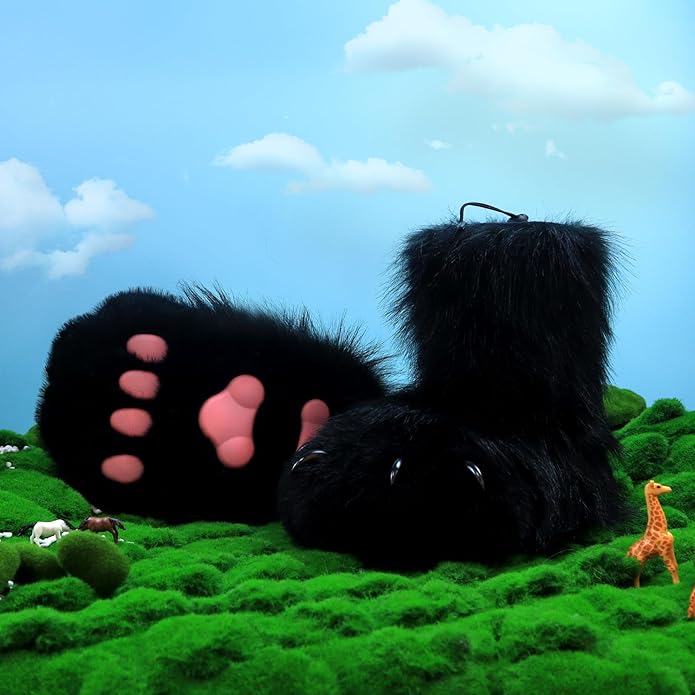 Animal Fuzzy Slippers Bear Cat Wolf Dog Fox Fursuit Feet Paw Claw Shoes Furry Boots Costume Accessories for Adult Kids