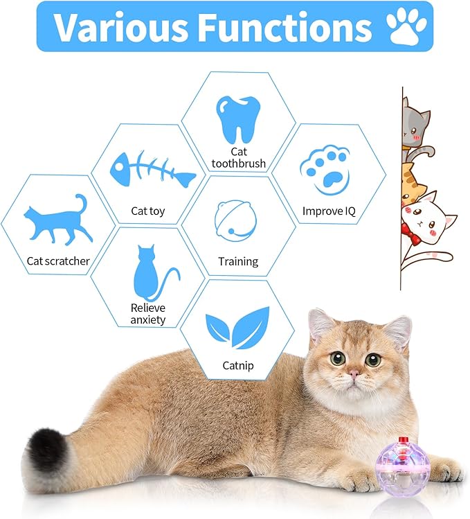18 Piece Light Up Cat Balls Ghost Hunting Equipment, Indoor Motion-Activated Magic Cat Ball, Plastic Glowing Pet Toys