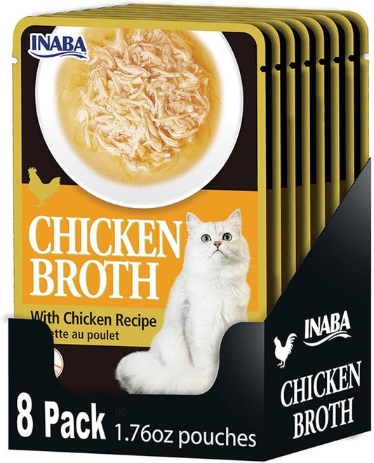 Inaba Chicken Broth, Shredded Chicken & Broth Side Dish/Topper for Cats with Vitamin E, 1.76 Ounce Pouch, 8 Pouches Total, Chicken Recipe