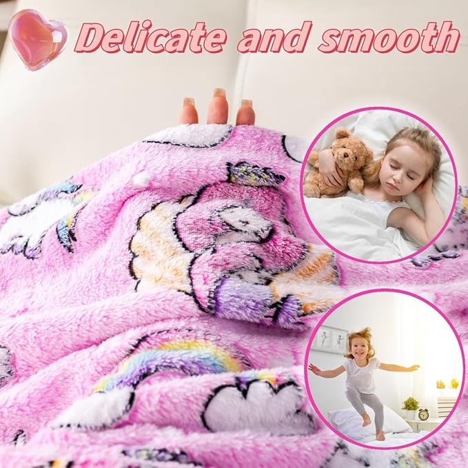 Mermaid Princess Pattern Blanket, Unicorn Blanket Glow in The Dark, 50" x 60", Pink